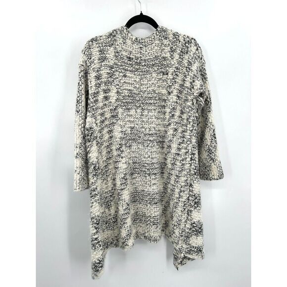 SUNCOO Gray White Knit Super Soft Cozy Fringe Open Cardigan Sweater Size Medium - Picture 2 of 6